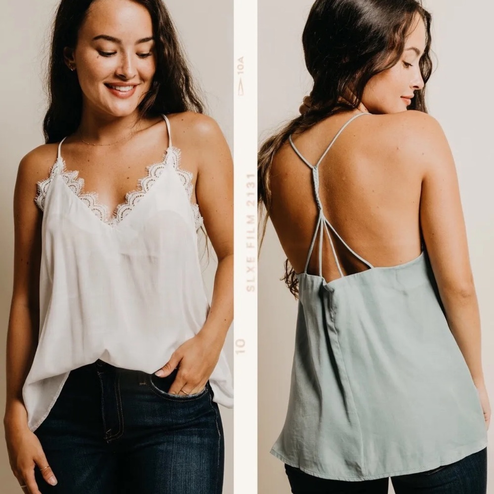 Mustard Seed Green Lace Strappy Tank size L